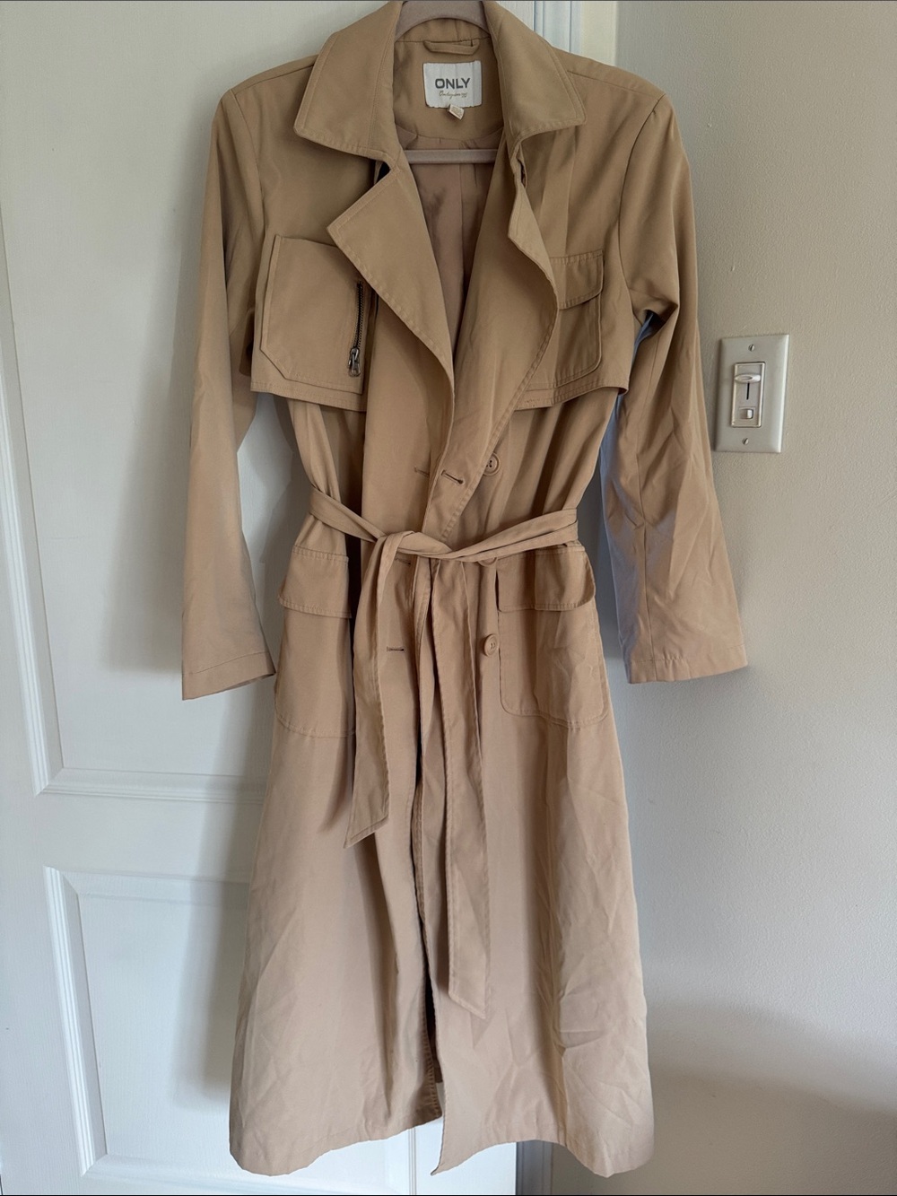ONLY Tan Beige Trench Coat with Waist Tie